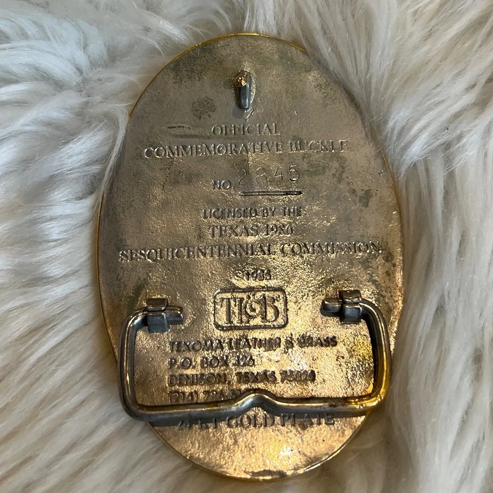 Texas Sesquicentennial 1836-1986 Belt Buckle 24KT Gold Plate Texoma No 2845
